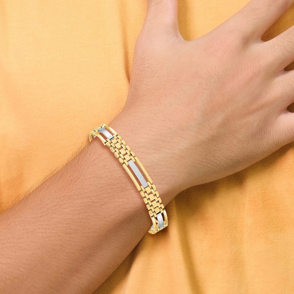 8.5 Zoll 14K Bicolor Poliert und Satiniert Herren Armband