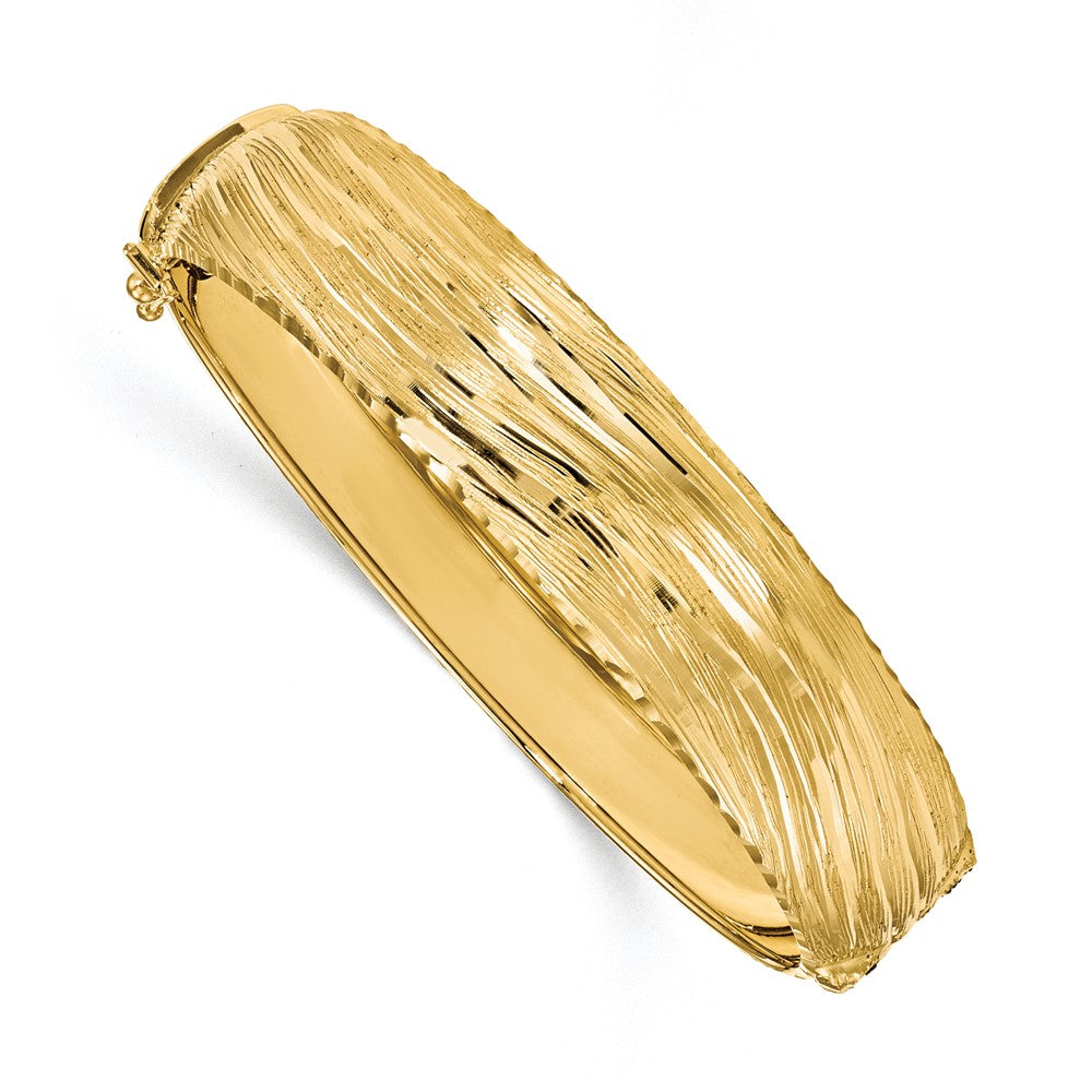 14K Gelbgold Poliert und Strukturiert Klappbar Armreif