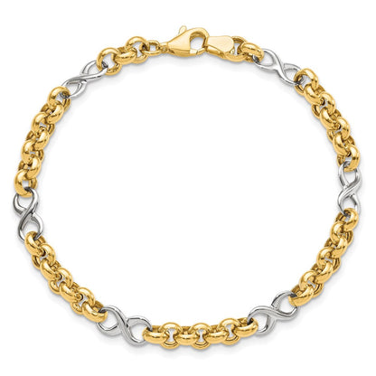 7.5 Zoll 14K Bicolor Poliert Unendlichkeit Armband