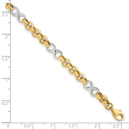 7.5 Zoll 14K Bicolor Poliert Unendlichkeit Armband