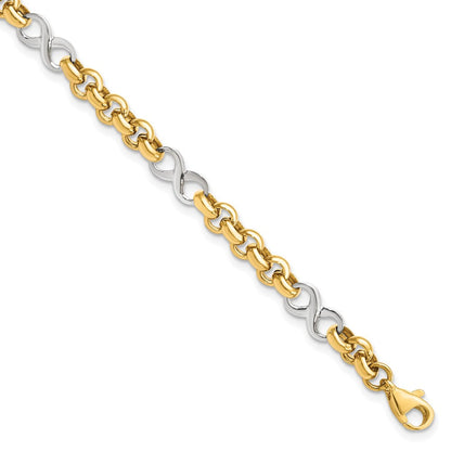 7.5 Zoll 14K Bicolor Poliert Unendlichkeit Armband
