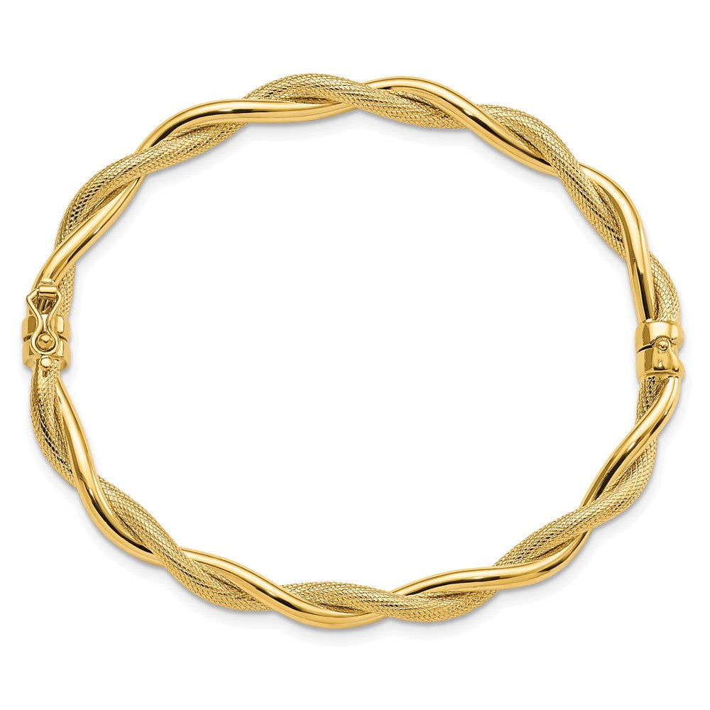 14K Gelbgold Poliert und Strukturiert Gedreht Armreif