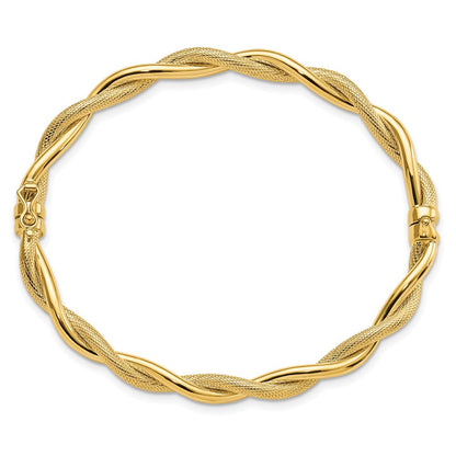 14K Gelbgold Poliert und Strukturiert Gedreht Armreif