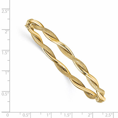 14K Gelbgold Poliert und Strukturiert Gedreht Armreif