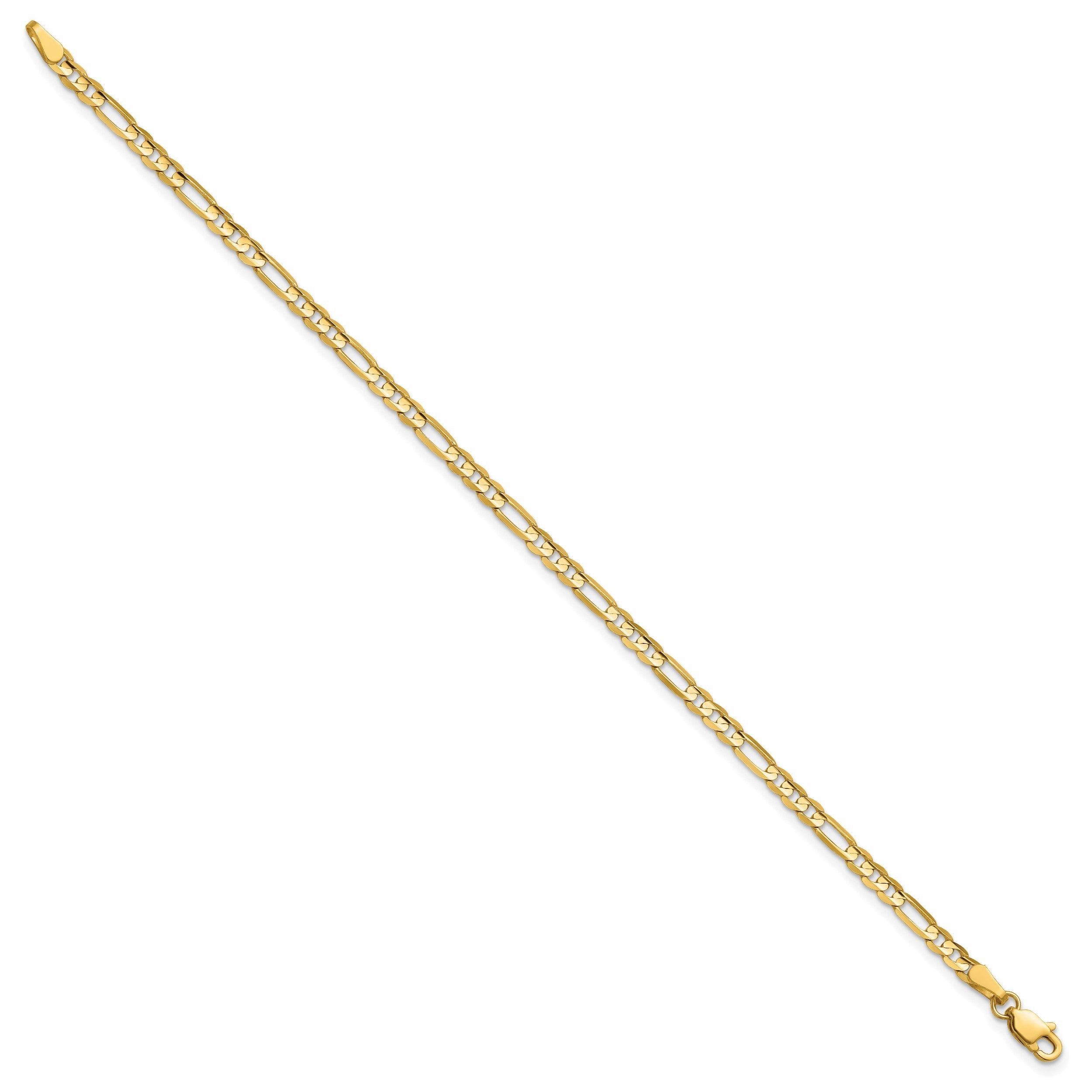 14K Gelbgold 3mm Konkav Offen Figaro mit Karabinerverschluss Gliederarmband