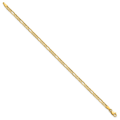 14K Gelbgold 3mm Konkav Offen Figaro mit Karabinerverschluss Gliederarmband
