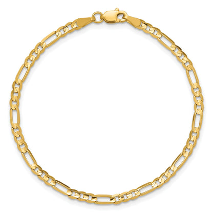 14K Gelbgold 3mm Konkav Offen Figaro mit Karabinerverschluss Gliederarmband