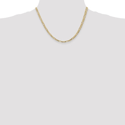14K Gelbgold 4mm Konkav Offen Figaro mit Karabinerverschluss Halskette