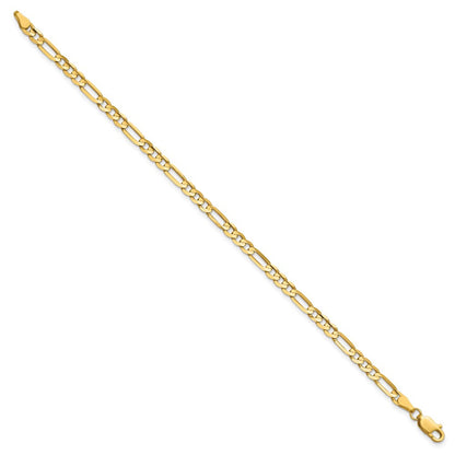 14K Gelbgold 4mm Konkav Offen Figaro mit Karabinerverschluss Gliederarmband