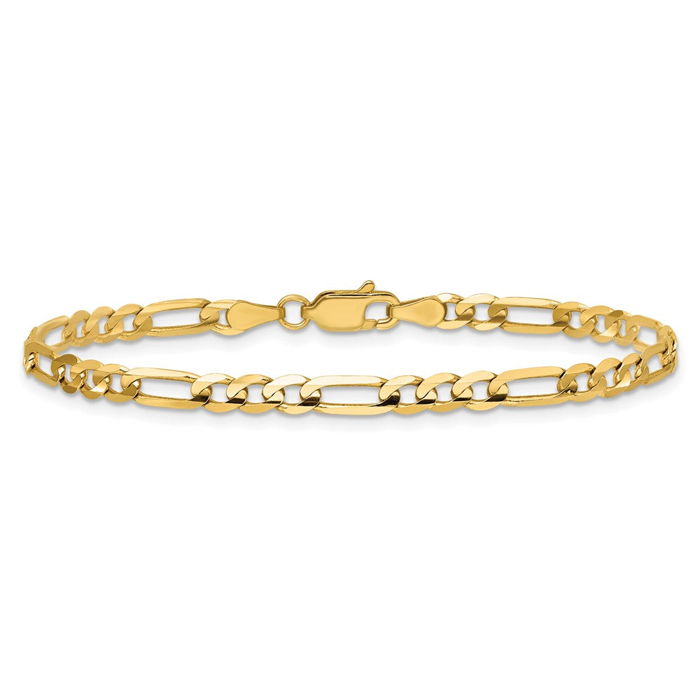 14K Gelbgold 4mm Konkav Offen Figaro mit Karabinerverschluss Gliederarmband
