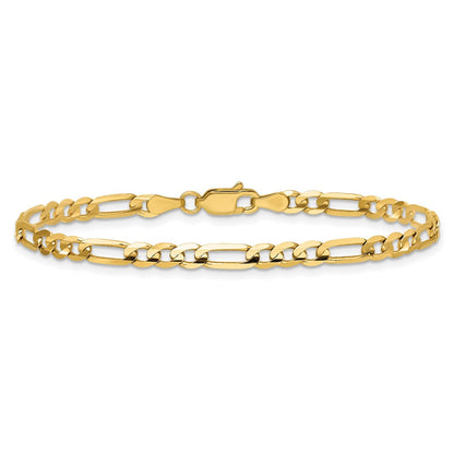 14K Gelbgold 4mm Konkav Offen Figaro mit Karabinerverschluss Gliederarmband