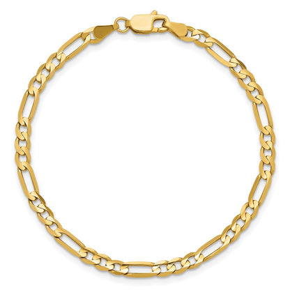 14K Gelbgold 4mm Konkav Offen Figaro mit Karabinerverschluss Gliederarmband