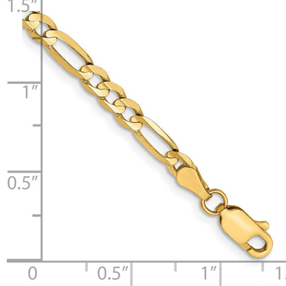 14K Gelbgold 4mm Konkav Offen Figaro mit Karabinerverschluss Gliederarmband