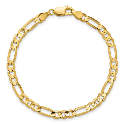 14K Gelbgold 4.5mm Konkav Offen Figaro mit Karabinerverschluss Gliederarmband