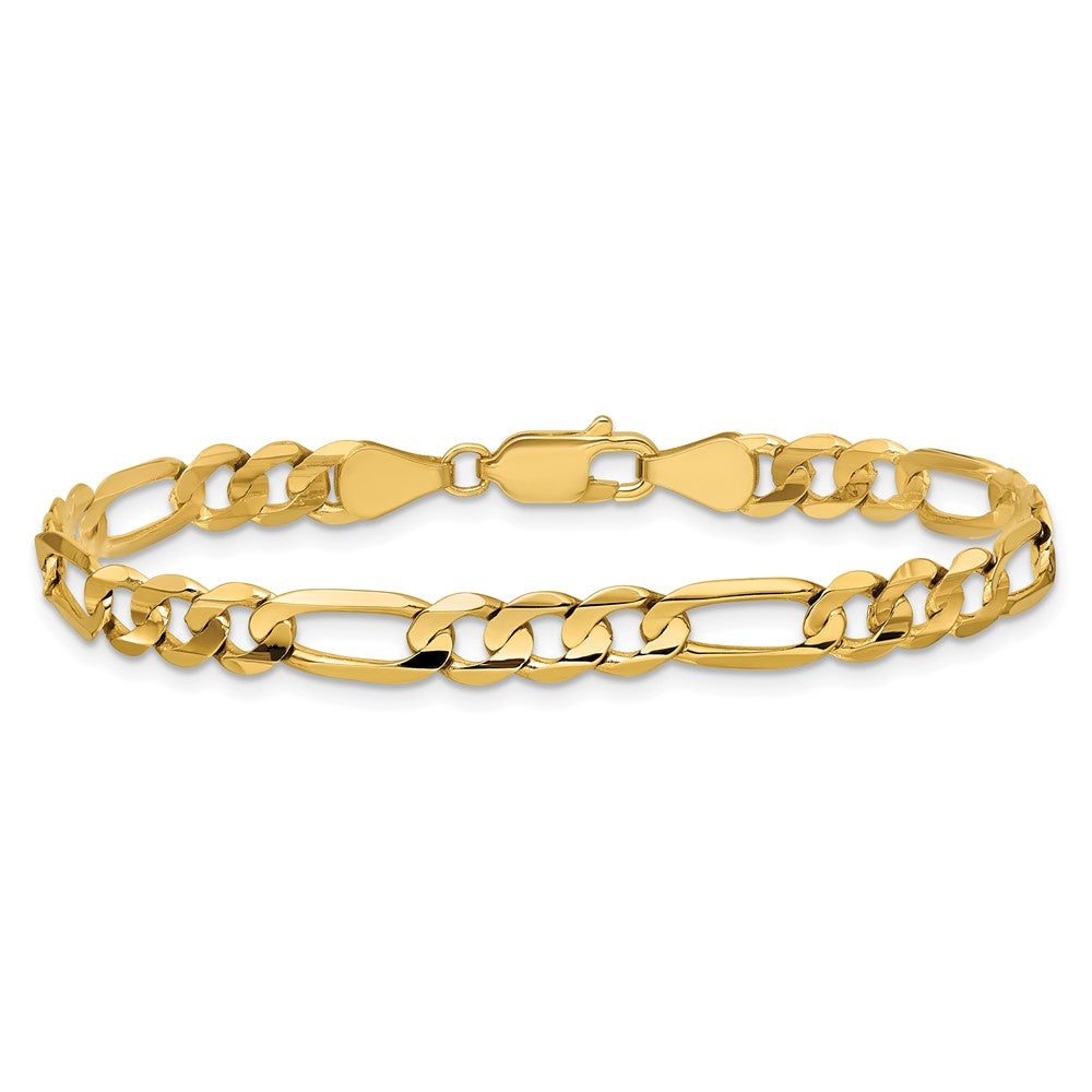 14K Gelbgold 5.5mm Konkav Offen Figaro mit Karabinerverschluss Gliederarmband