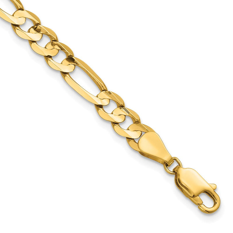 14K Gelbgold 5.5mm Konkav Offen Figaro mit Karabinerverschluss Gliederarmband