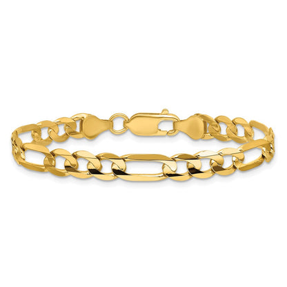14K Gelbgold 6mm Konkav Offen Figaro mit Karabinerverschluss Gliederarmband