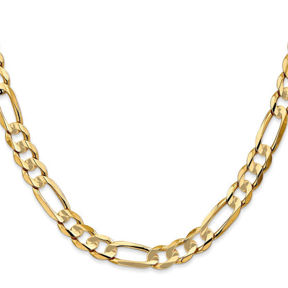 14K Gelbgold 6.75mm Konkav Offen Figaro mit Karabinerverschluss Halskette