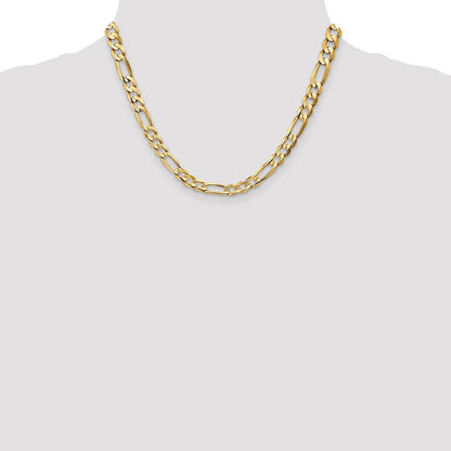 14K Gelbgold 6.75mm Konkav Offen Figaro mit Karabinerverschluss Halskette