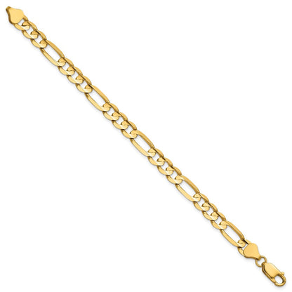 14K Gelbgold 6.75mm Konkav Offen Figaro mit Karabinerverschluss Gliederarmband
