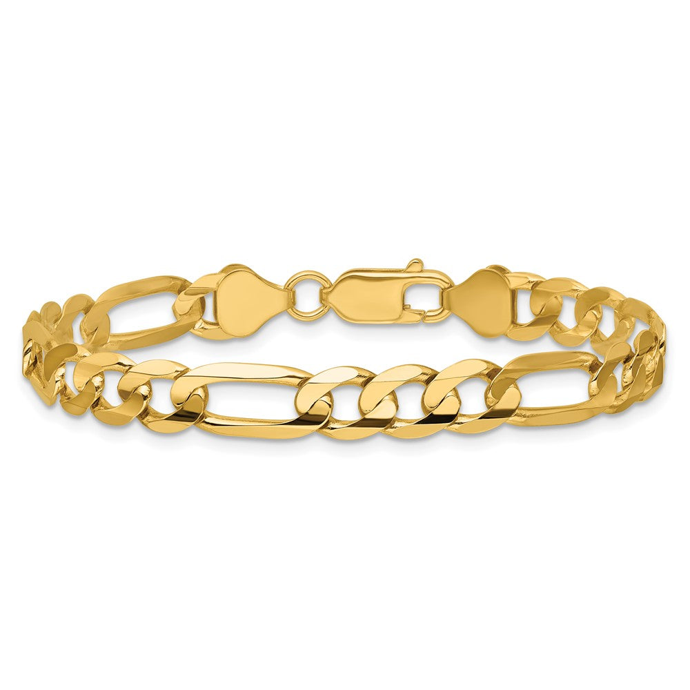 14K Gelbgold 6.75mm Konkav Offen Figaro mit Karabinerverschluss Gliederarmband