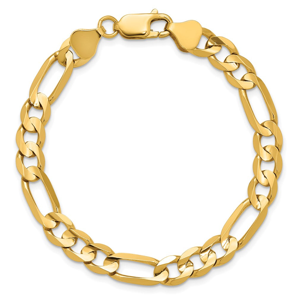 14K Gelbgold 6.75mm Konkav Offen Figaro mit Karabinerverschluss Gliederarmband