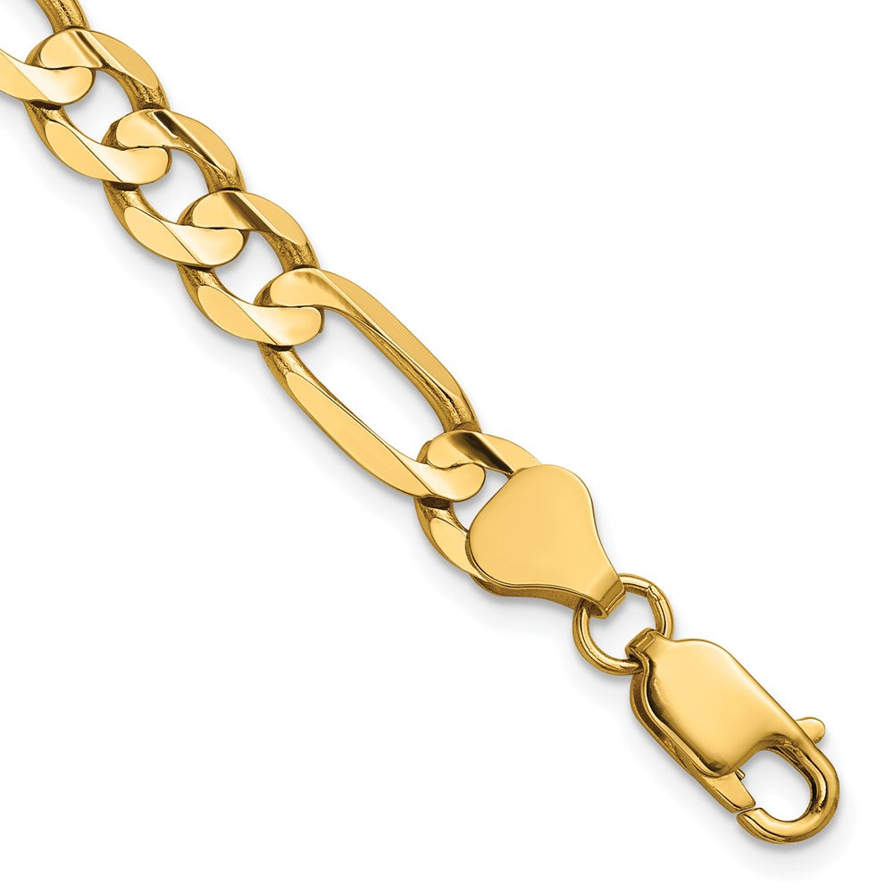 14K Gelbgold 6.75mm Konkav Offen Figaro mit Karabinerverschluss Gliederarmband