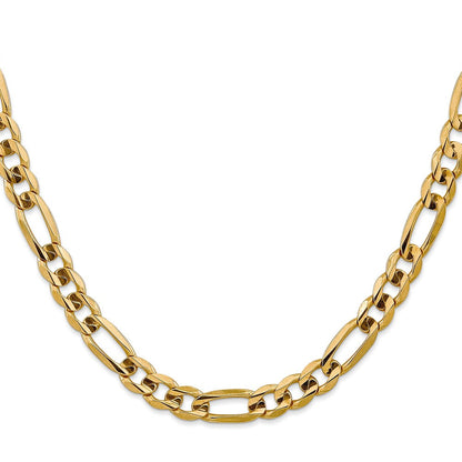 14K Gelbgold 7.5mm Konkav Offen Figaro mit Karabinerverschluss Halskette