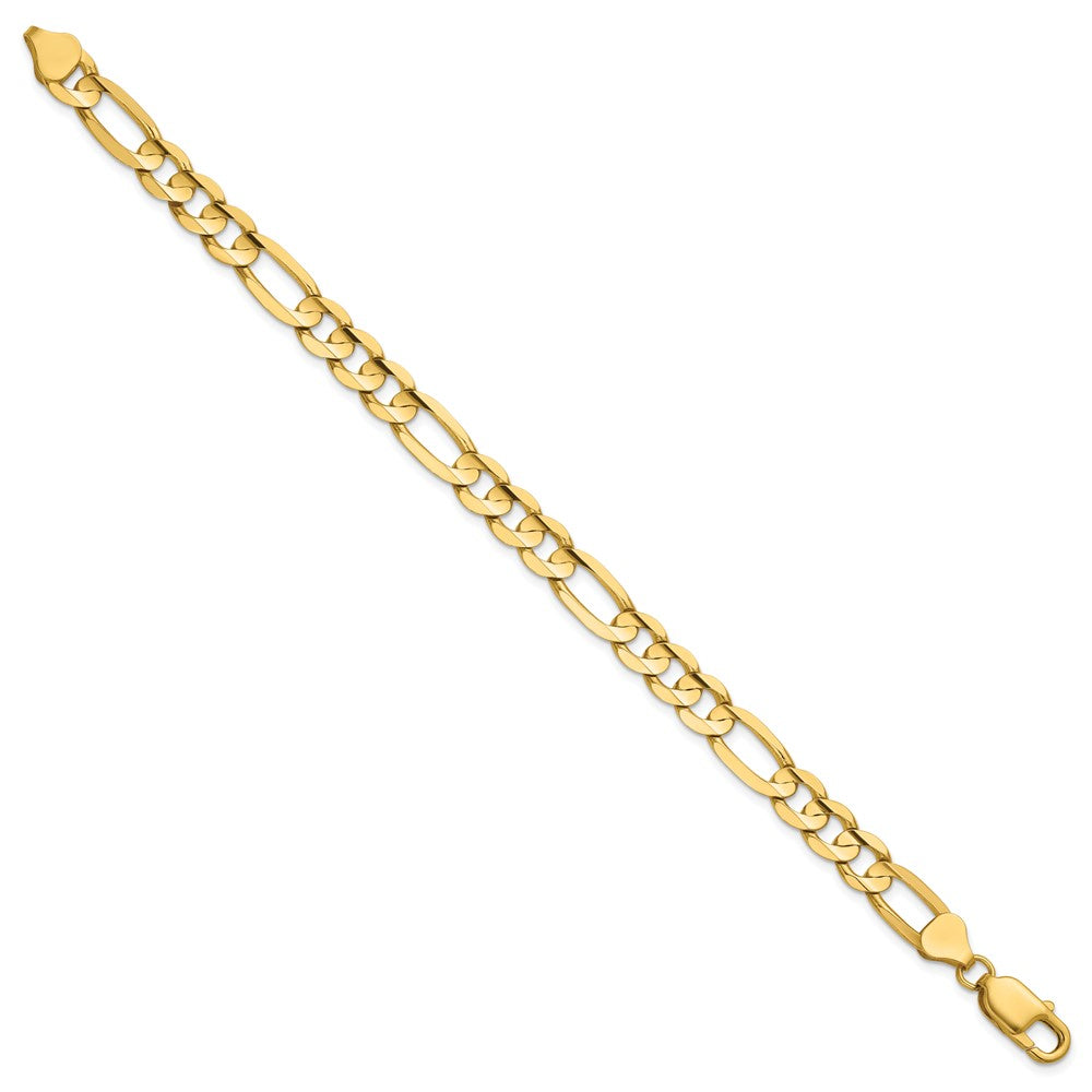 14K Gelbgold 7.5mm Konkav Offen Figaro mit Karabinerverschluss Gliederarmband