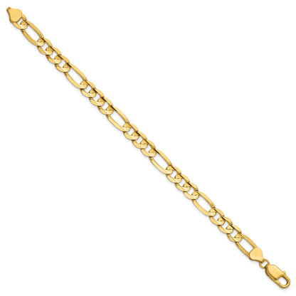 14K Gelbgold 7.5mm Konkav Offen Figaro mit Karabinerverschluss Gliederarmband