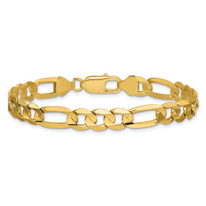 14K Gelbgold 7.5mm Konkav Offen Figaro mit Karabinerverschluss Gliederarmband