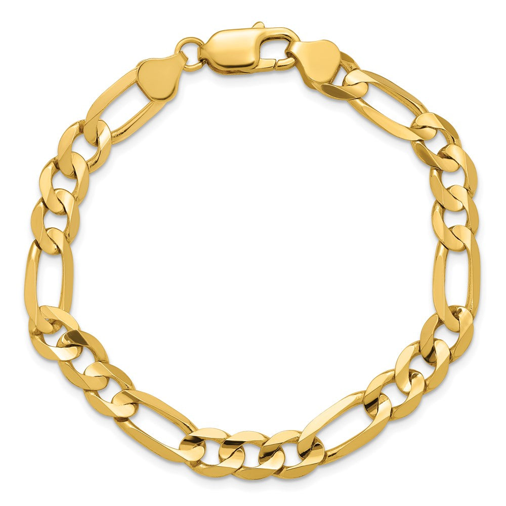 14K Gelbgold 7.5mm Konkav Offen Figaro mit Karabinerverschluss Gliederarmband