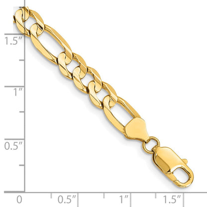 14K Gelbgold 7.5mm Konkav Offen Figaro mit Karabinerverschluss Gliederarmband