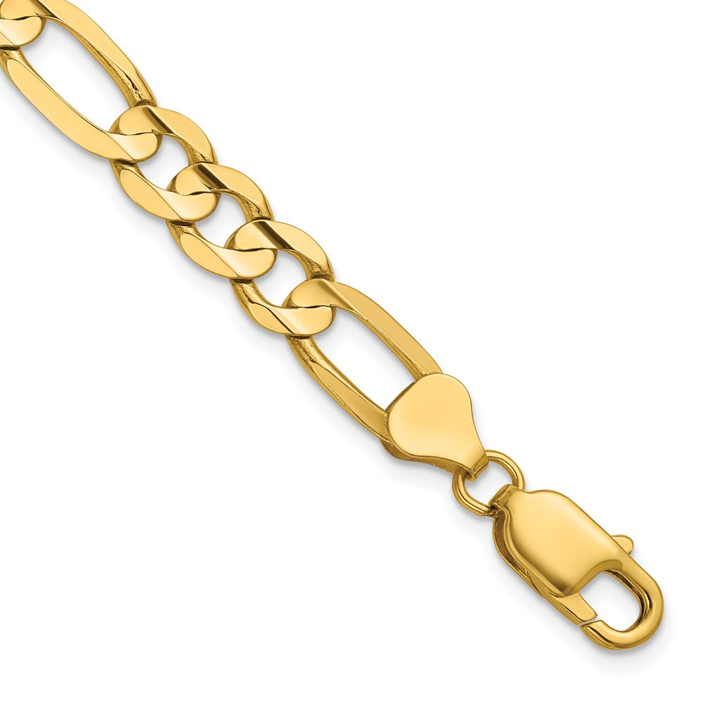 14K Gelbgold 7.5mm Konkav Offen Figaro mit Karabinerverschluss Gliederarmband
