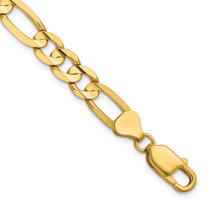 14K Gelbgold 7.5mm Konkav Offen Figaro mit Karabinerverschluss Gliederarmband