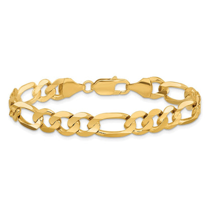 14K Gelbgold 8.75mm Konkav Offen Figaro mit Karabinerverschluss Gliederarmband