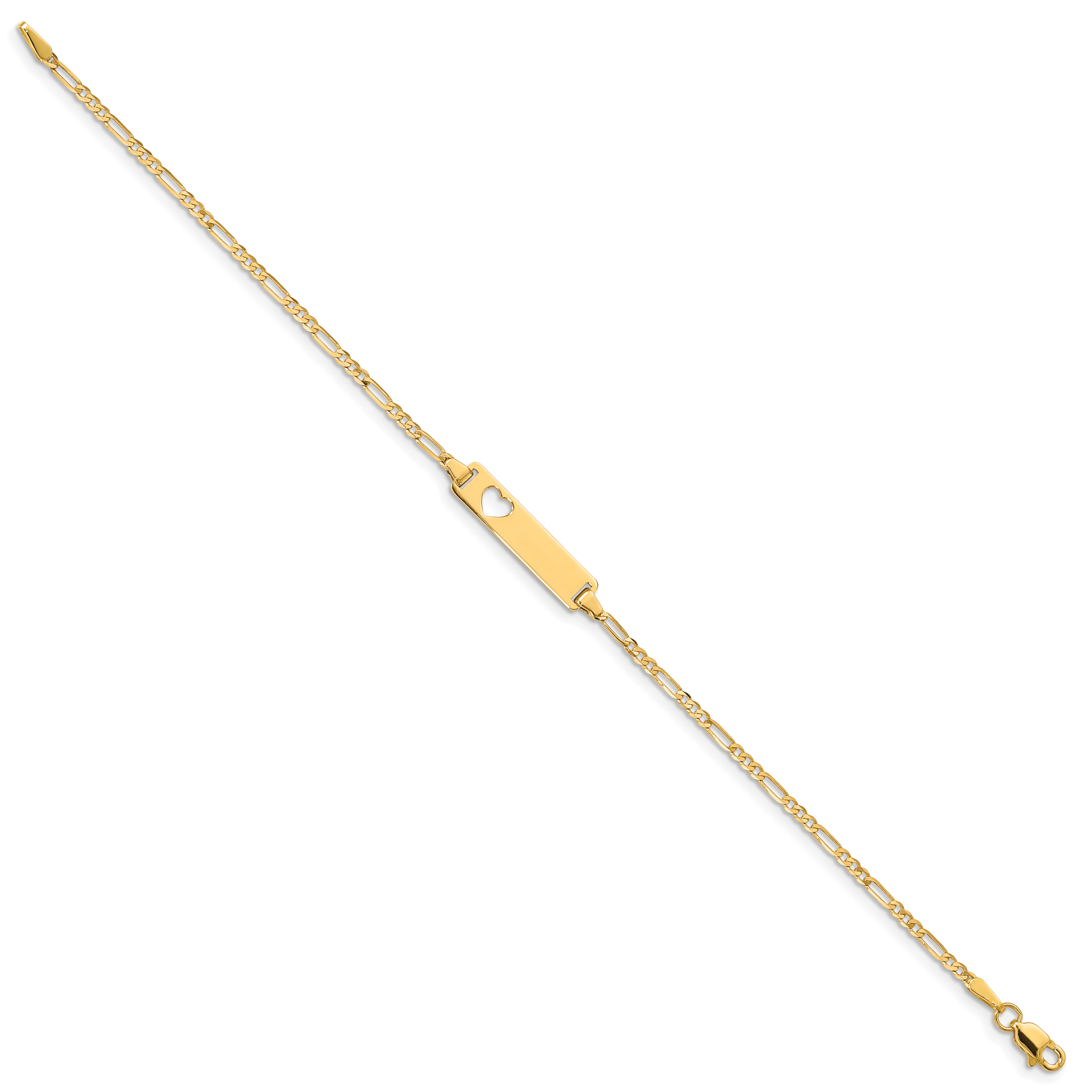 7 Zoll 14K Ausgeschnitten Herz Figaro Glieder Id Armband