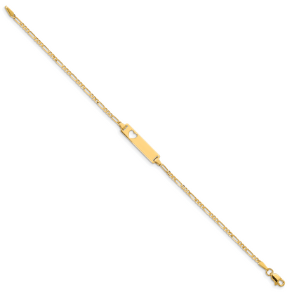 7 Zoll 14K Ausgeschnitten Herz Figaro Glieder Id Armband