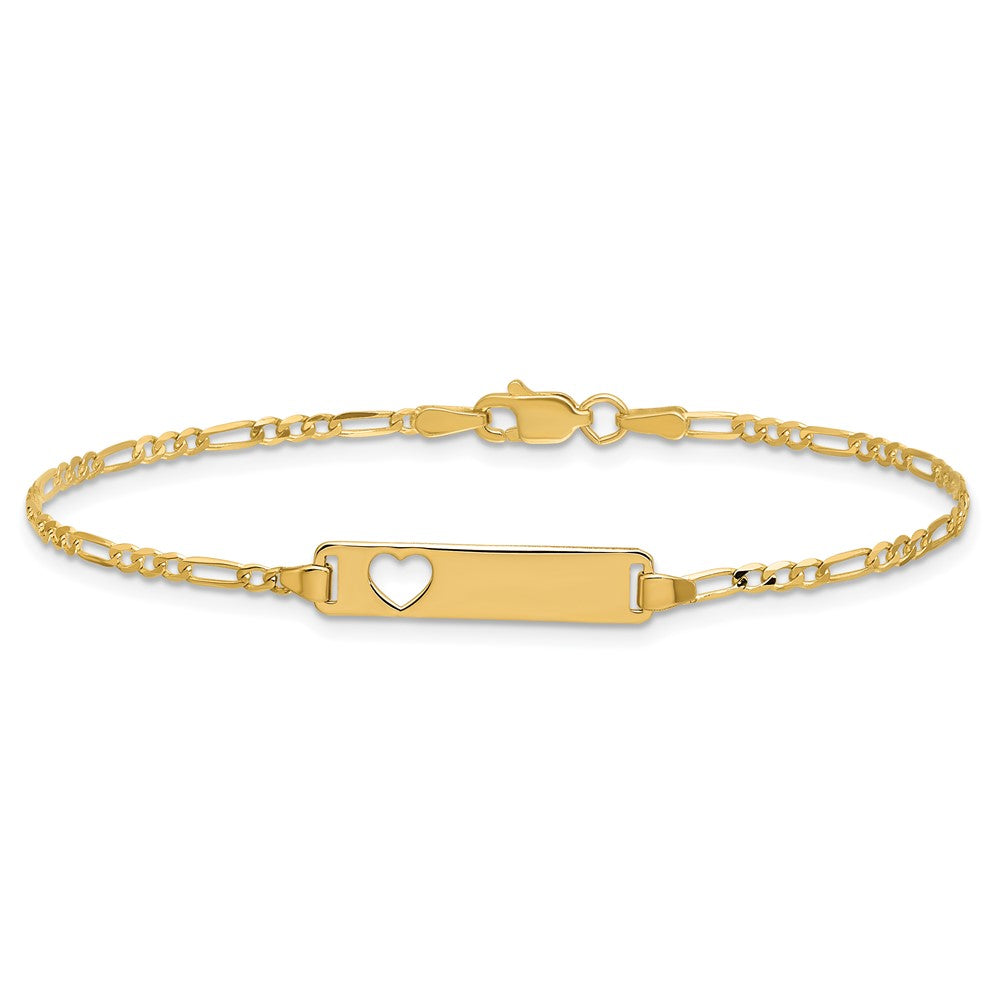 7 Zoll 14K Ausgeschnitten Herz Figaro Glieder Id Armband