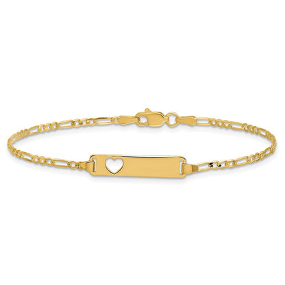 7 Zoll 14K Ausgeschnitten Herz Figaro Glieder Id Armband
