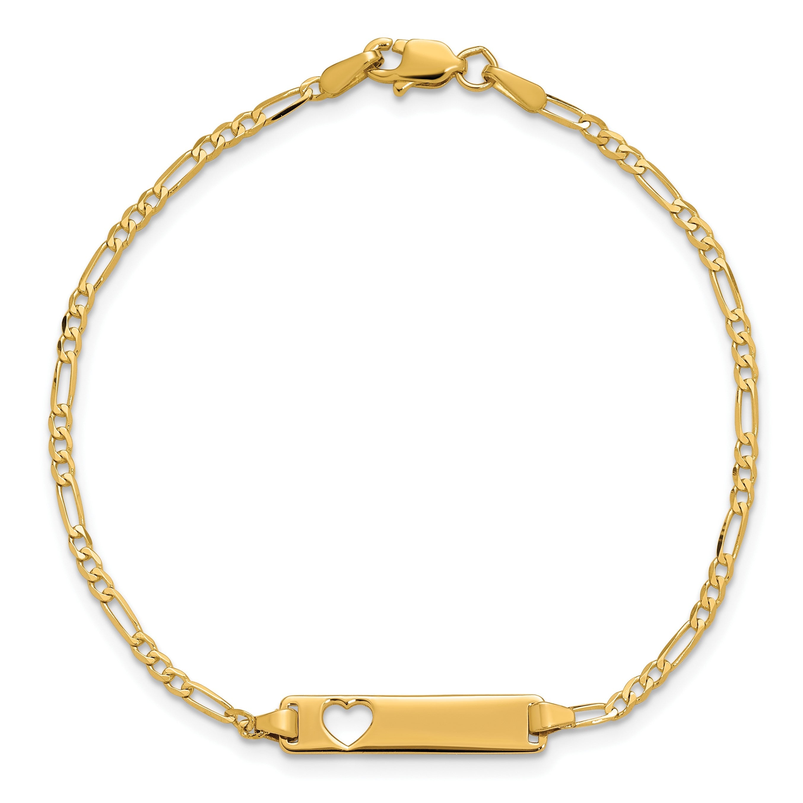 7 Zoll 14K Ausgeschnitten Herz Figaro Glieder Id Armband