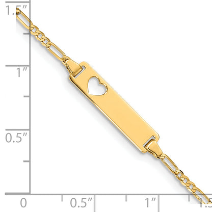 7 Zoll 14K Ausgeschnitten Herz Figaro Glieder Id Armband