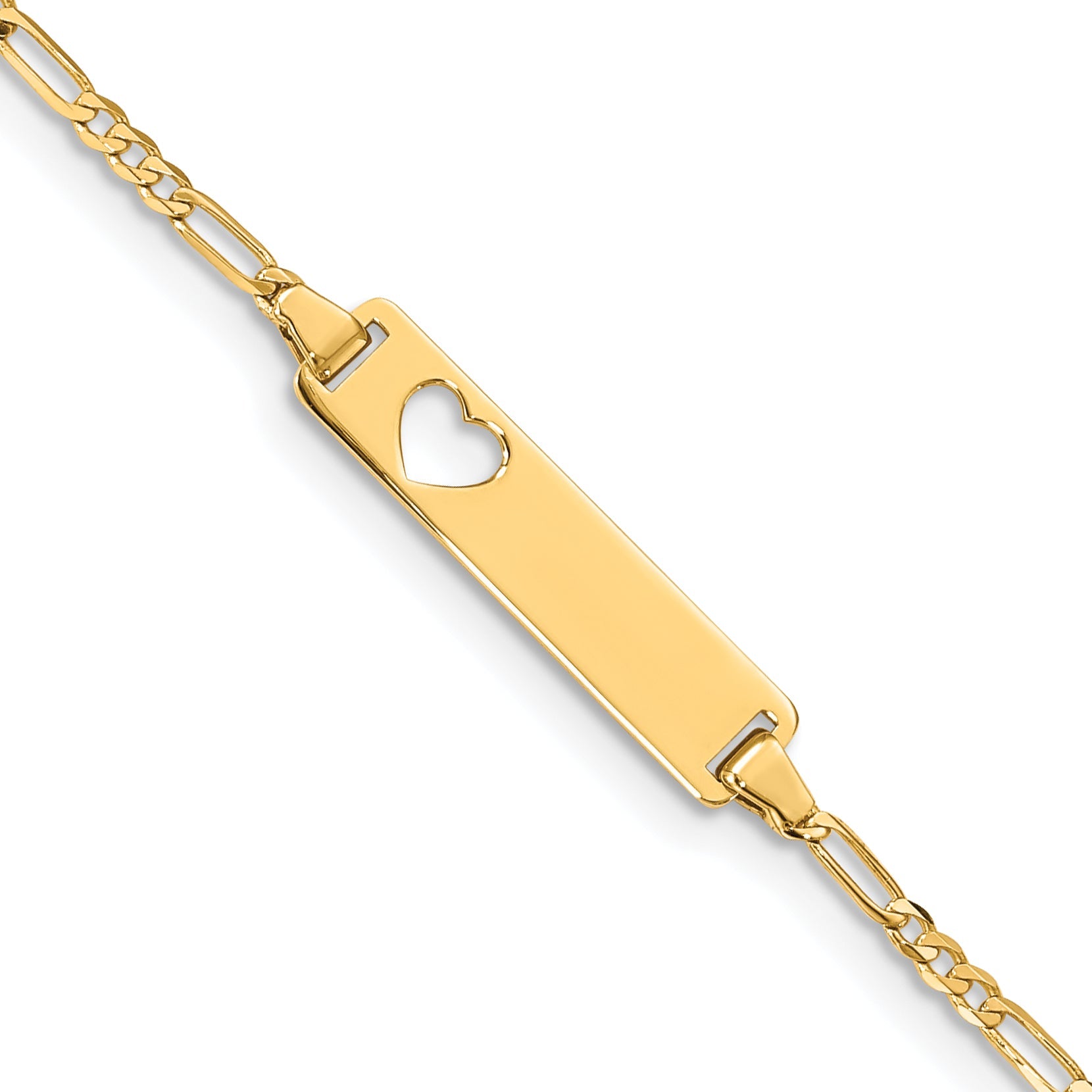 7 Zoll 14K Ausgeschnitten Herz Figaro Glieder Id Armband