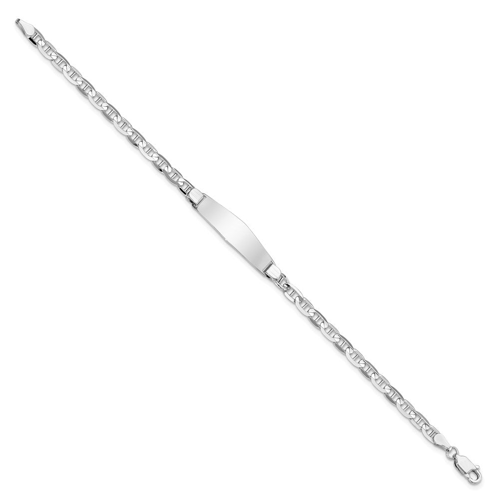 Massiv 14K Weißgold Weich Diamant Form Anker Glieder Id Armband