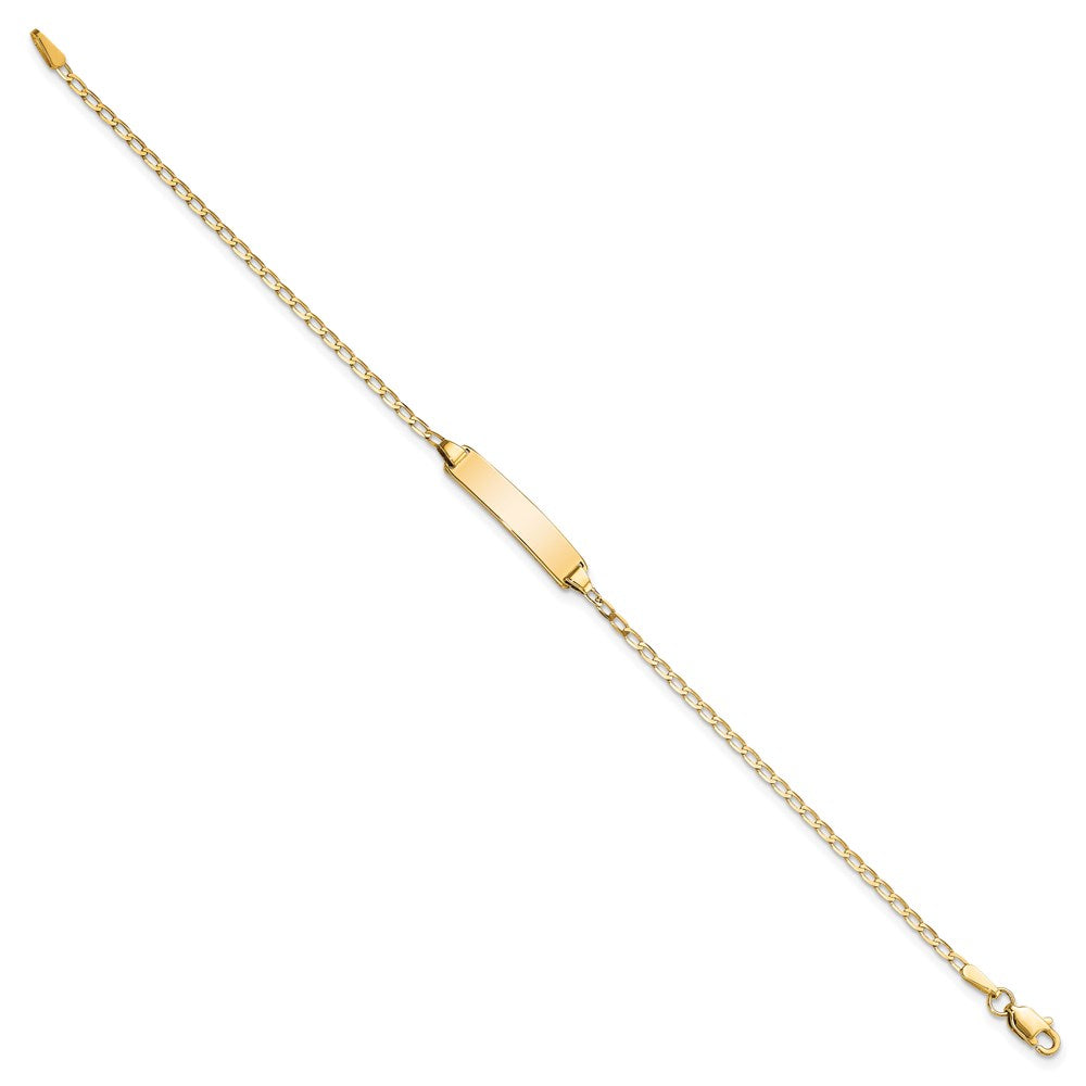 Massiv 14K Gelbgold Flach Panzer Glieder Id Armband