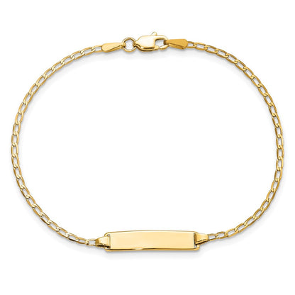 Massiv 14K Gelbgold Flach Panzer Glieder Id Armband