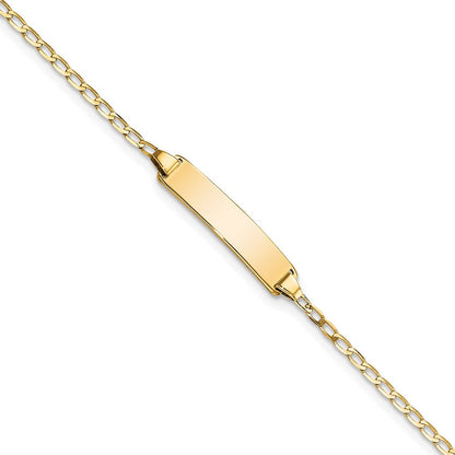 Massiv 14K Gelbgold Flach Panzer Glieder Id Armband