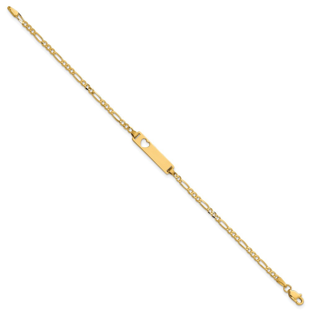 7 Zoll 14K Ausgeschnitten Herz Figaro Glieder Id Armband