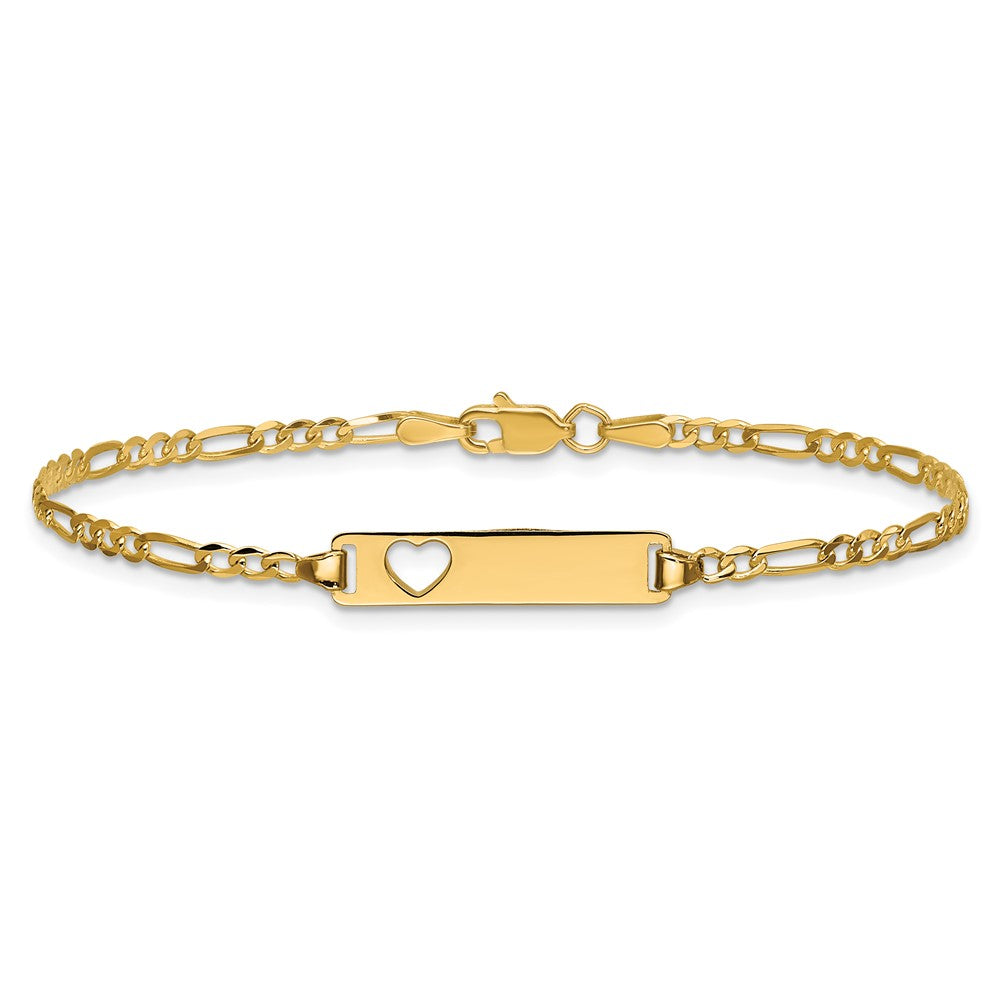7 Zoll 14K Ausgeschnitten Herz Figaro Glieder Id Armband