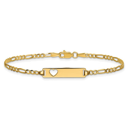 7 Zoll 14K Ausgeschnitten Herz Figaro Glieder Id Armband